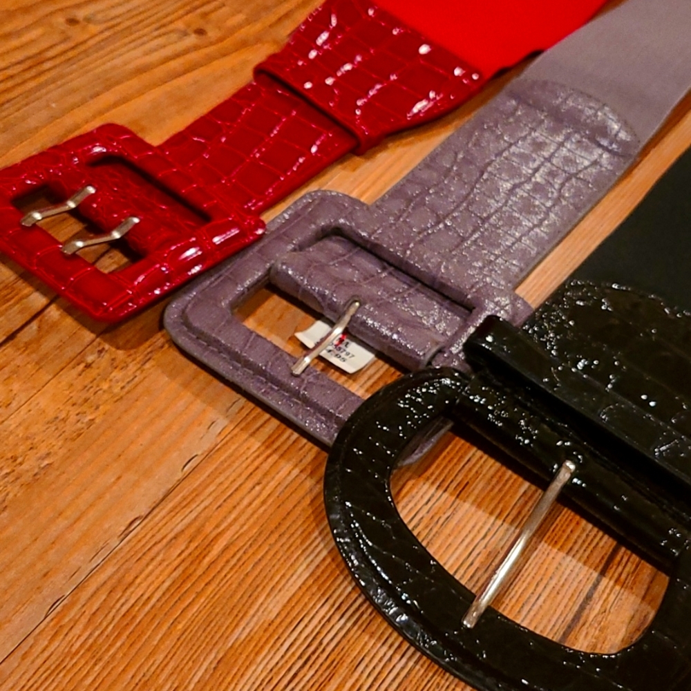 Three faux snake skin belts m/l